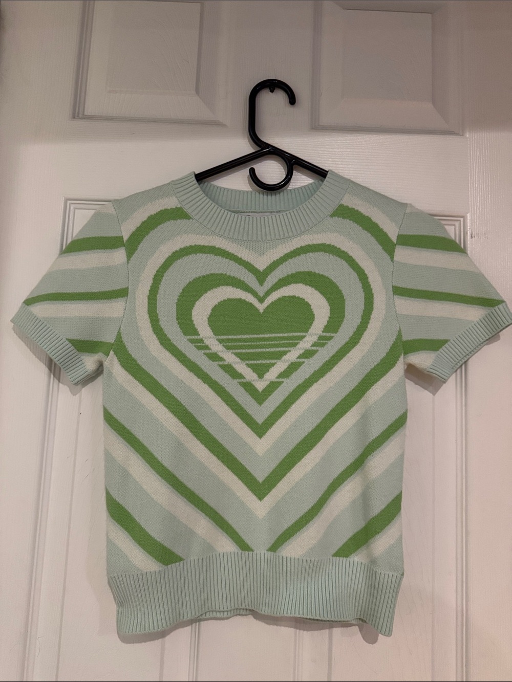 SO Mint Green and Light Green Heart Stripe Knit Top